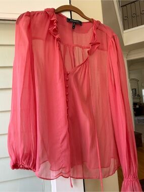 BCBGMaxAzria Coral Sheer Ruffle-Tie Blouse